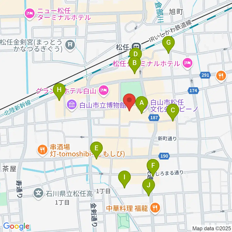 白山市松任文化会館ピーノ周辺のカフェ一覧地図