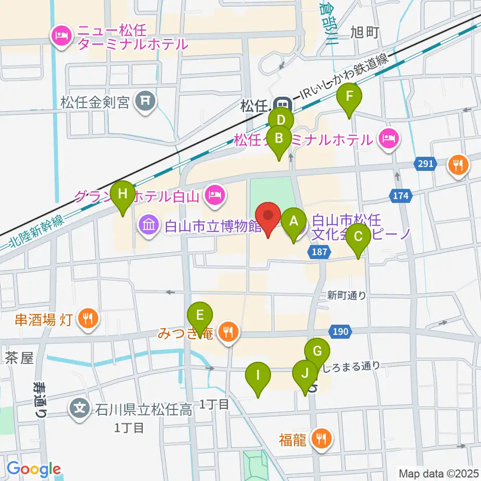 白山市松任文化会館ピーノ周辺のカフェ一覧地図