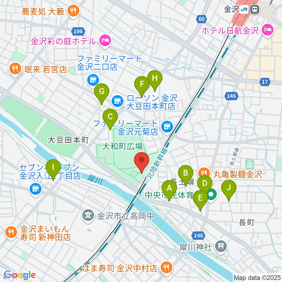 金沢市民芸術村周辺のカフェ一覧地図