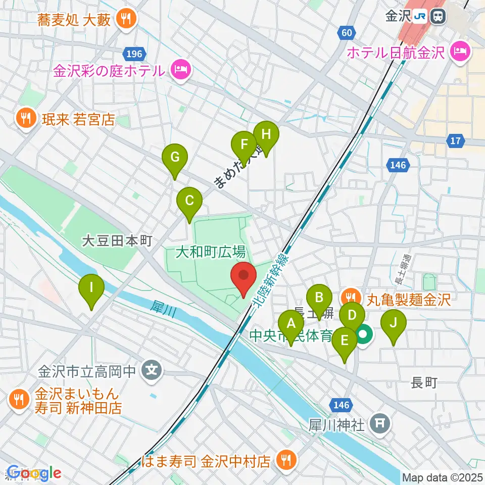 金沢市民芸術村周辺のカフェ一覧地図