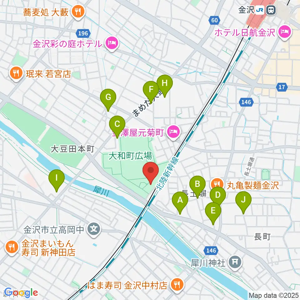 金沢市民芸術村周辺のカフェ一覧地図