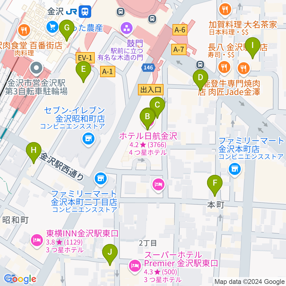 金沢市アートホール周辺のカフェ一覧地図