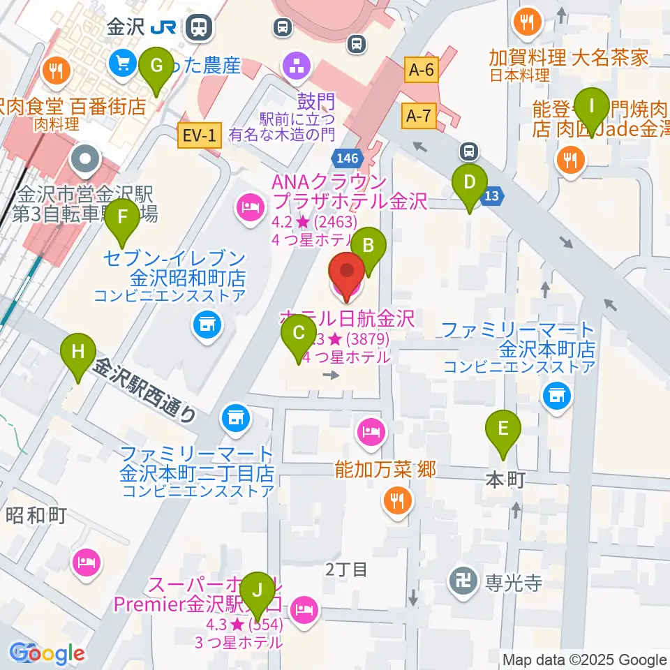 金沢市アートホール周辺のカフェ一覧地図