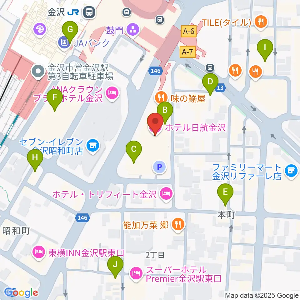 金沢市アートホール周辺のカフェ一覧地図