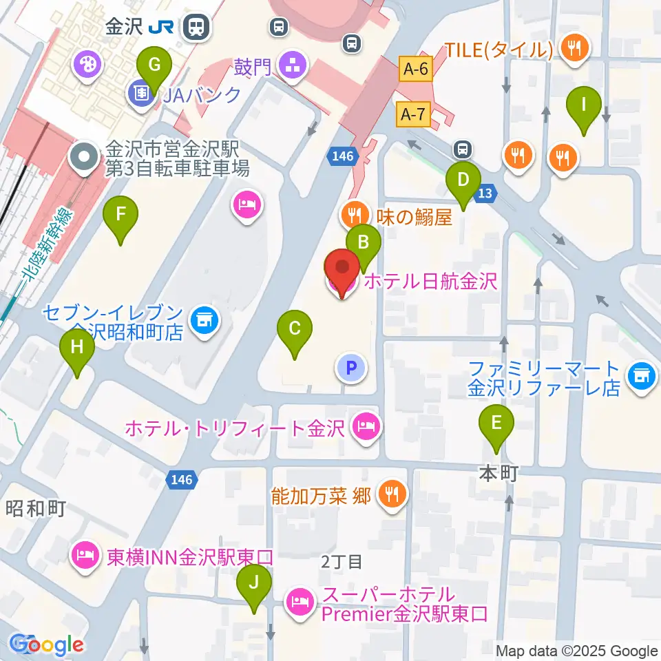 金沢市アートホール周辺のカフェ一覧地図