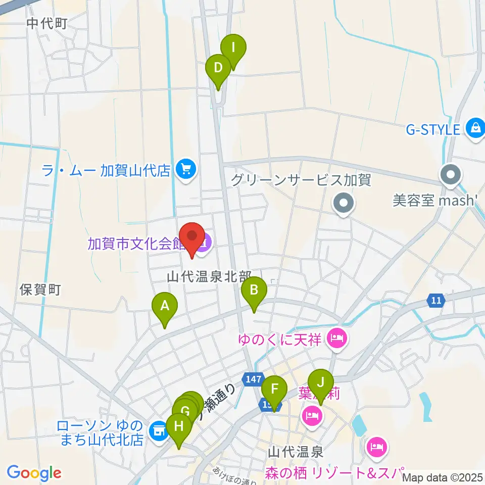 加賀市文化会館周辺のカフェ一覧地図