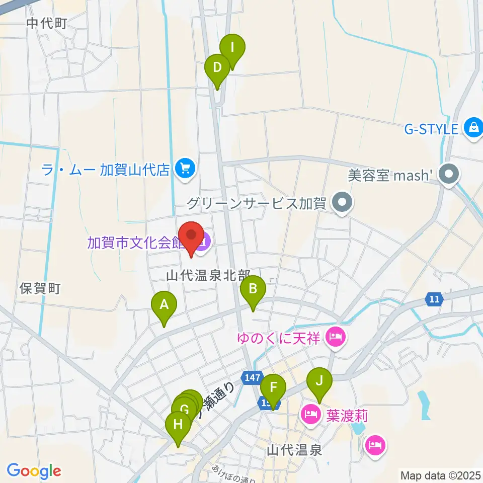 加賀市文化会館周辺のカフェ一覧地図