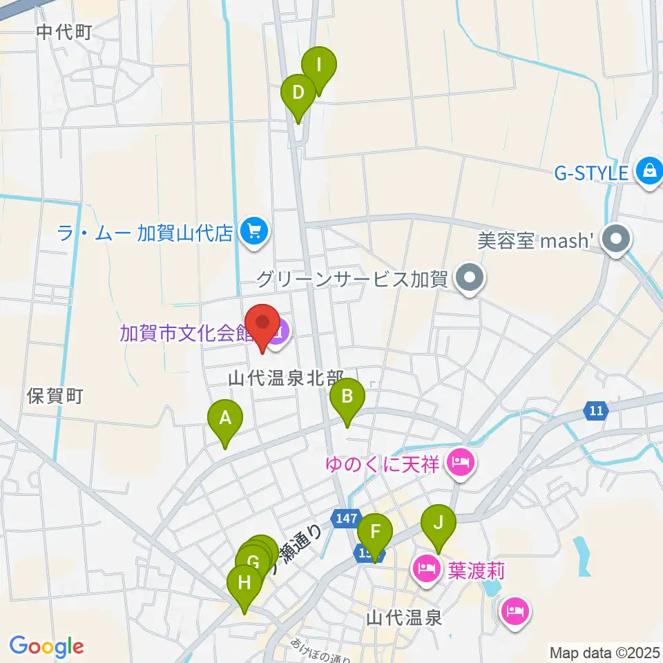 加賀市文化会館周辺のカフェ一覧地図