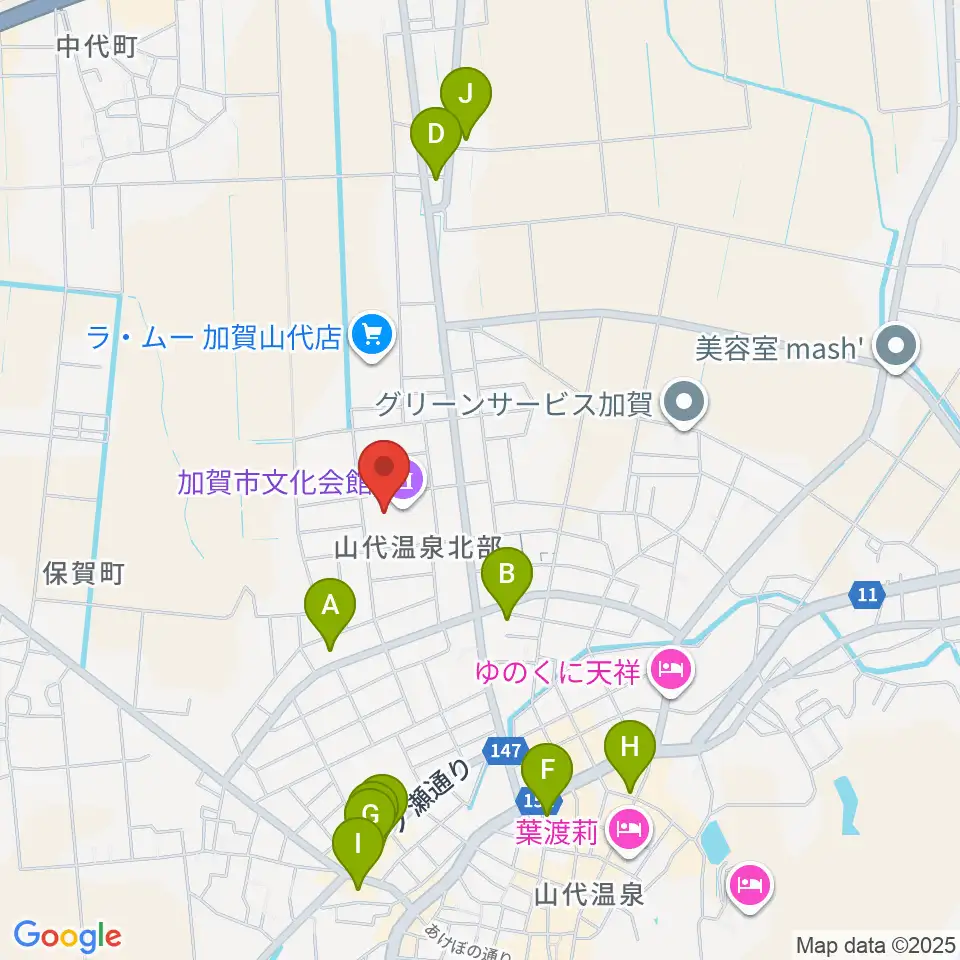 加賀市文化会館周辺のカフェ一覧地図