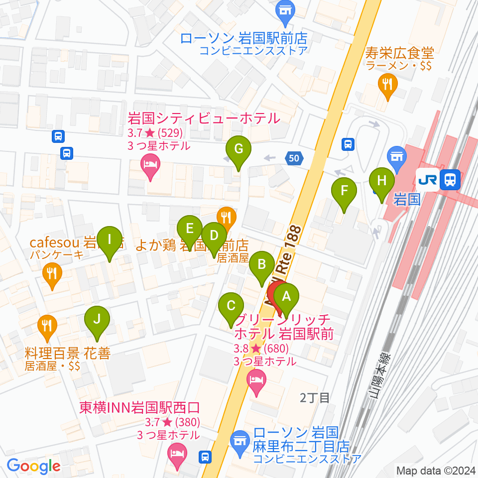 岩国ロックカントリー周辺のカフェ一覧地図