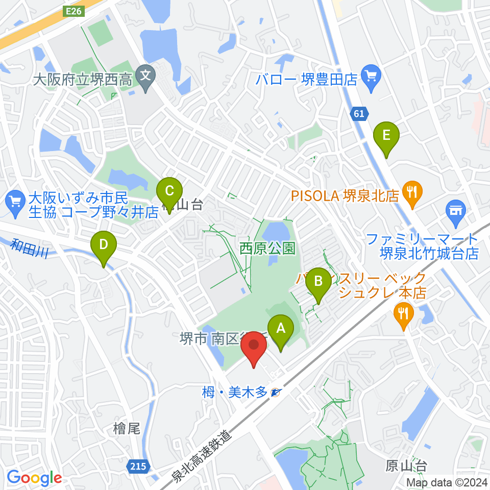 堺市立栂文化会館周辺のカフェ一覧地図