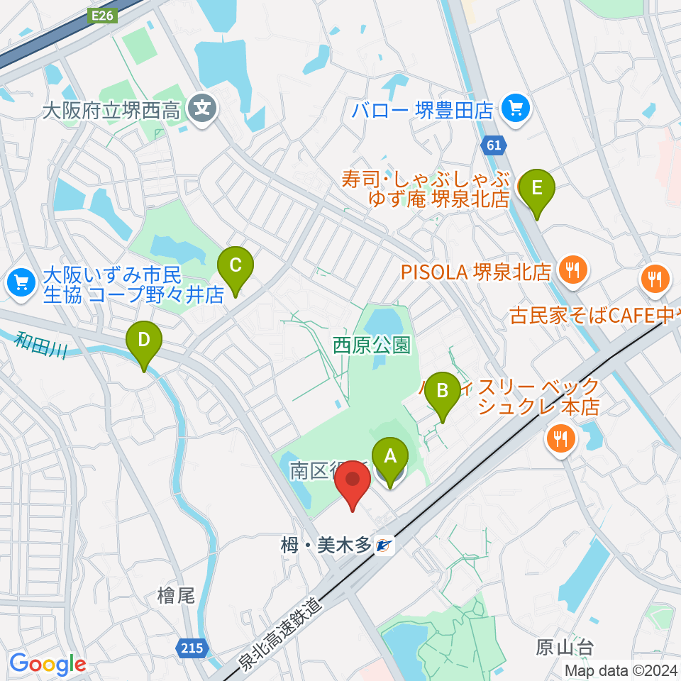 堺市立栂文化会館周辺のカフェ一覧地図