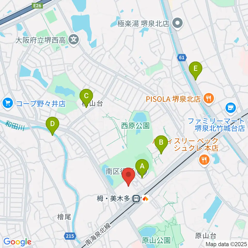 堺市立栂文化会館周辺のカフェ一覧地図