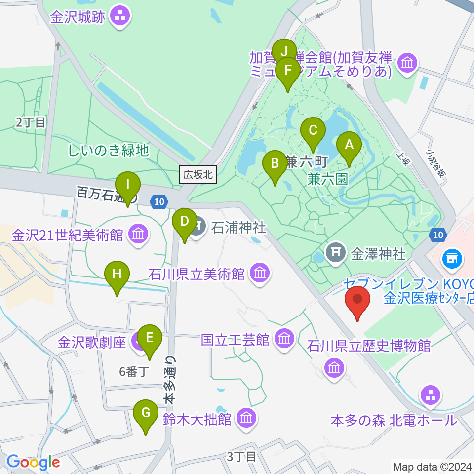 石川県立能楽堂周辺のカフェ一覧地図