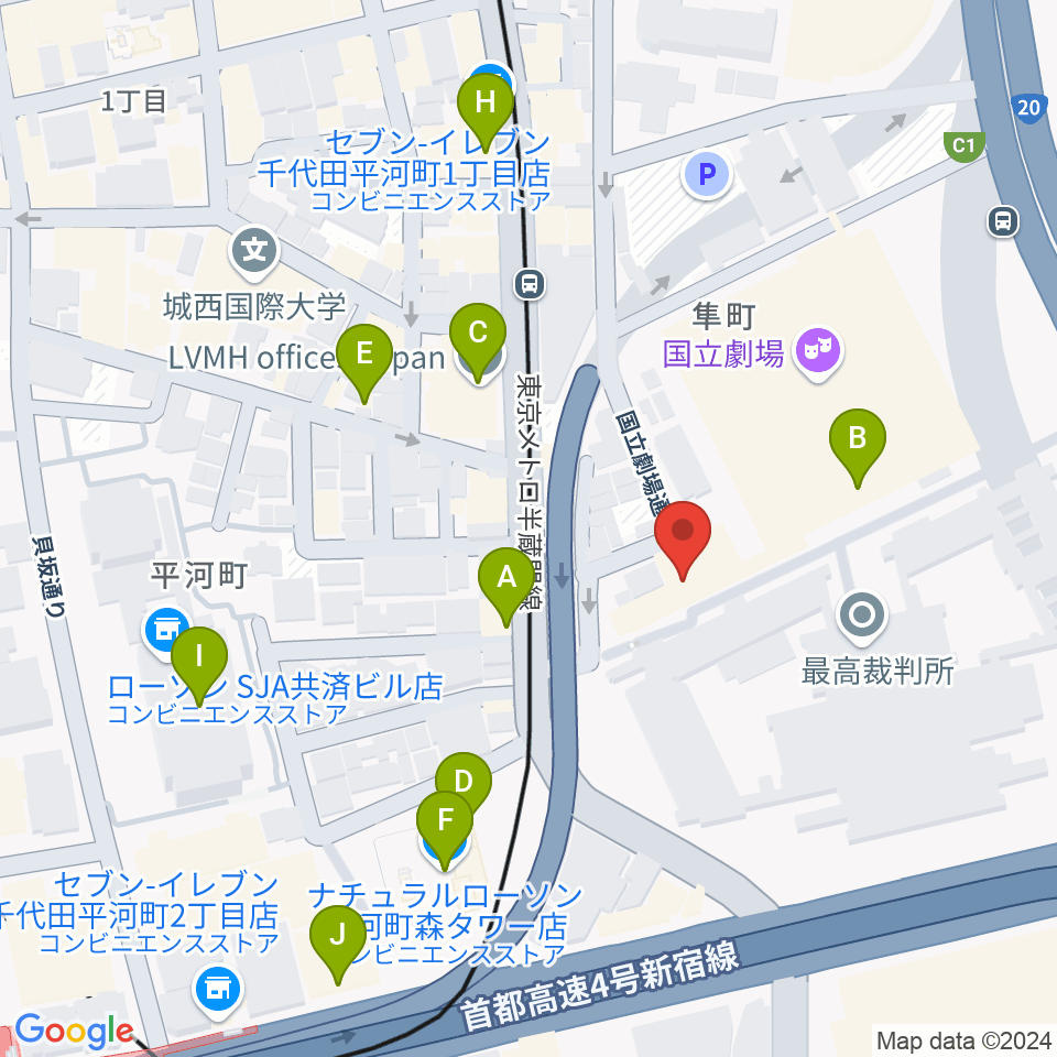 国立演芸場周辺のカフェ一覧地図