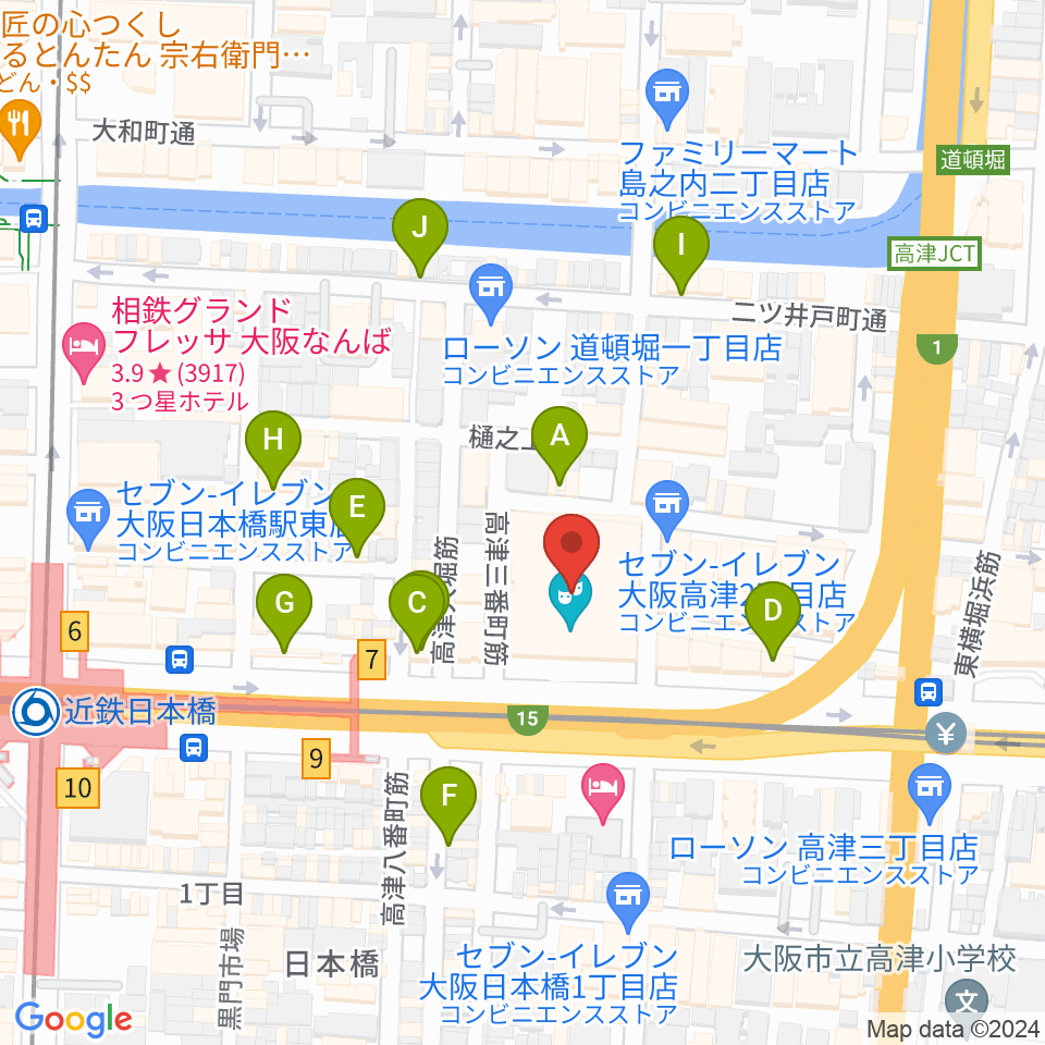 国立文楽劇場周辺のカフェ一覧地図