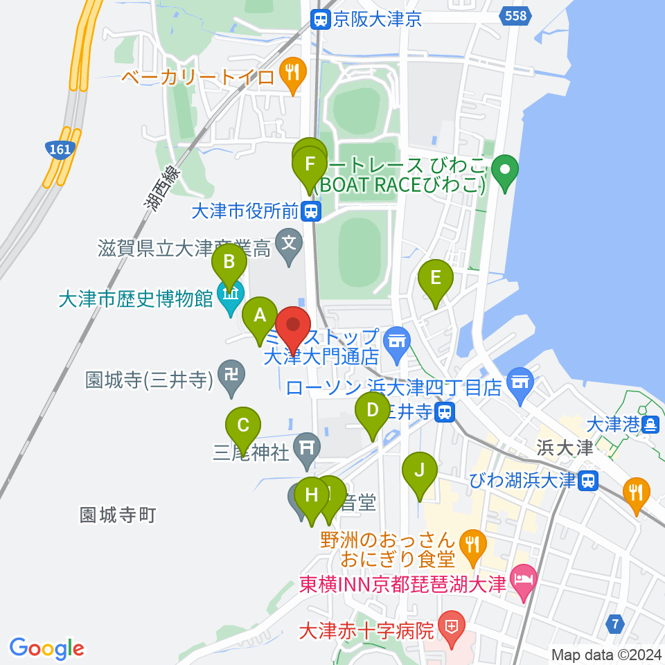 大津市伝統芸能会館周辺のカフェ一覧地図