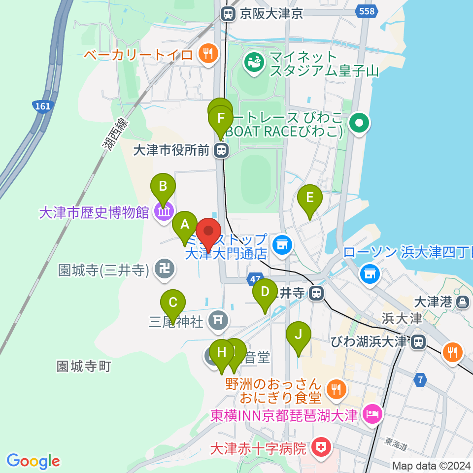 大津市伝統芸能会館周辺のカフェ一覧地図