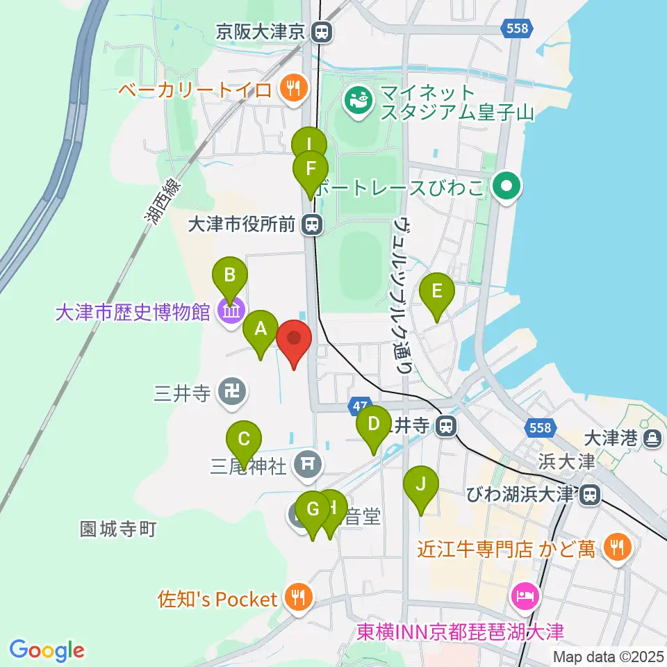 大津市伝統芸能会館周辺のカフェ一覧地図