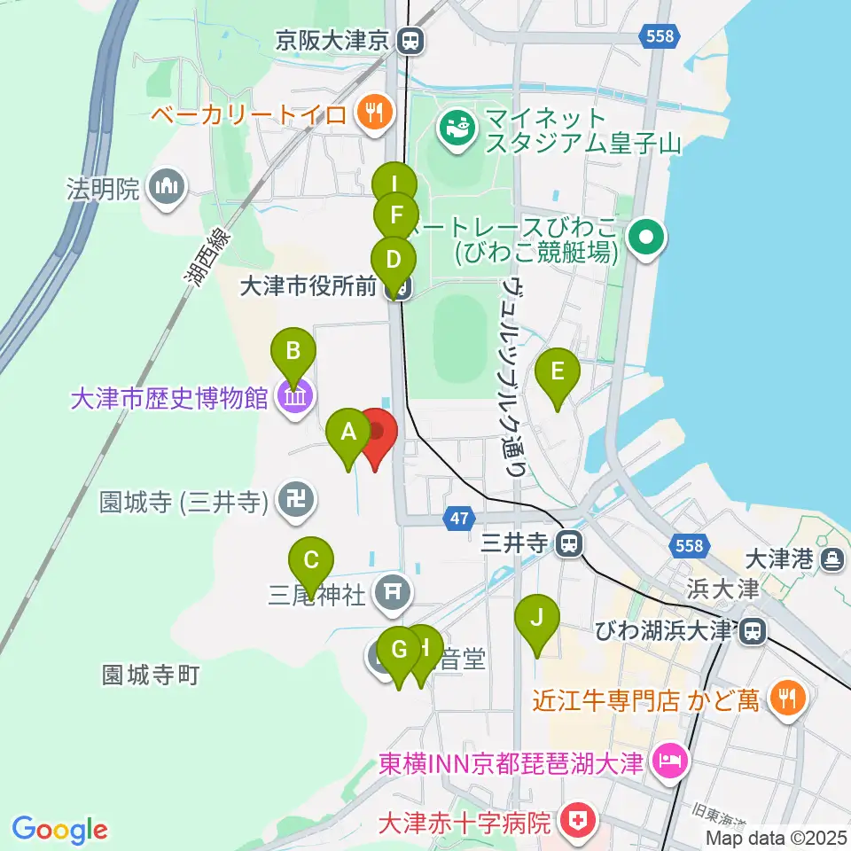 大津市伝統芸能会館周辺のカフェ一覧地図