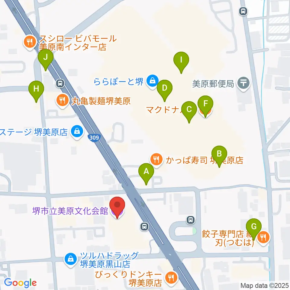 堺市立美原文化会館アルテベル周辺のカフェ一覧地図