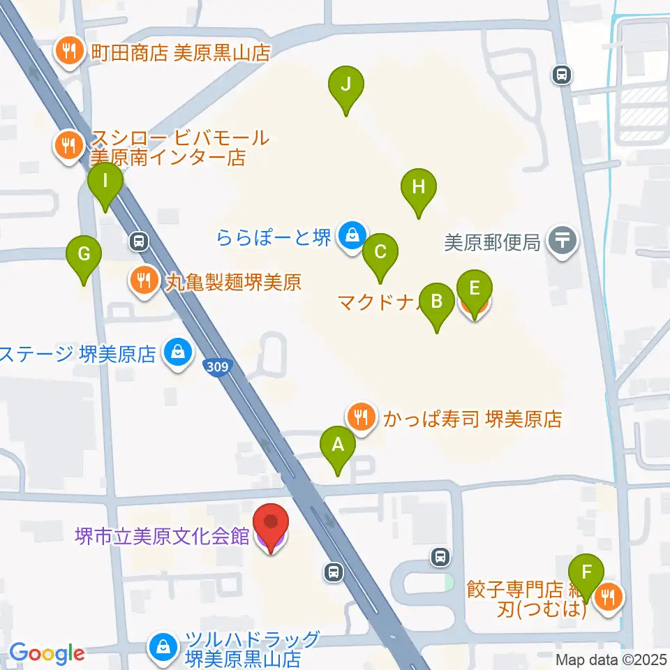 堺市立美原文化会館アルテベル周辺のカフェ一覧地図