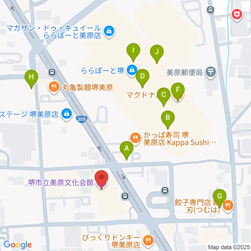 堺市立美原文化会館アルテベル周辺のカフェ一覧地図