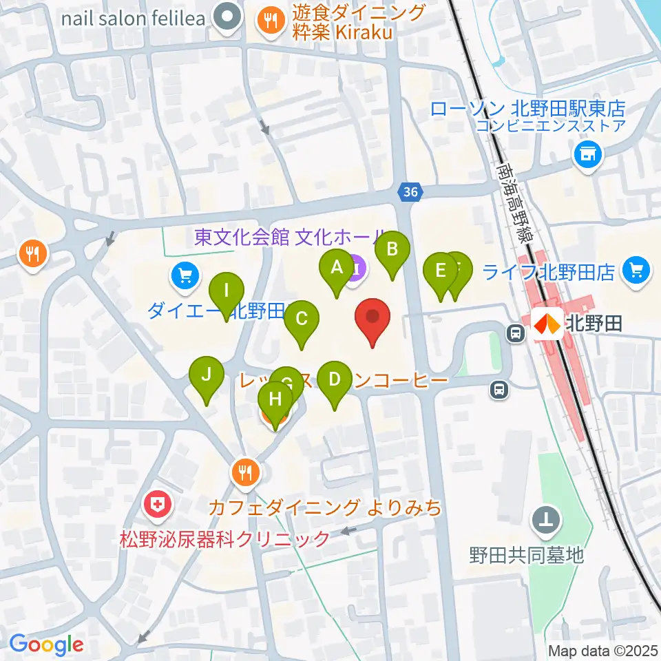 堺市立東文化会館周辺のカフェ一覧地図
