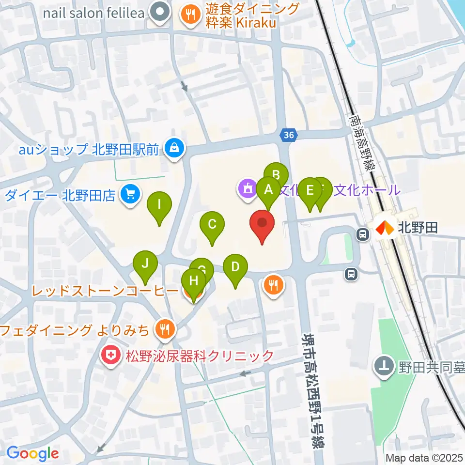 堺市立東文化会館周辺のカフェ一覧地図