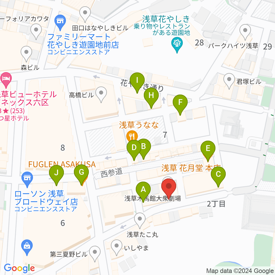 浅草木馬亭周辺のカフェ一覧地図