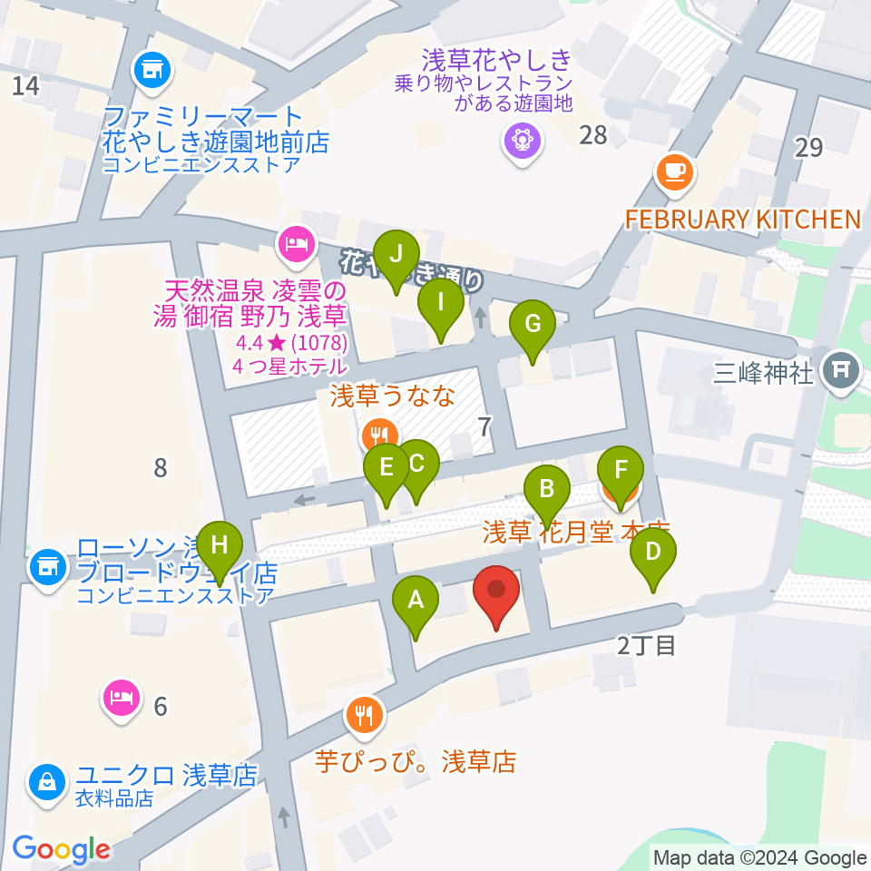 浅草木馬亭周辺のカフェ一覧地図