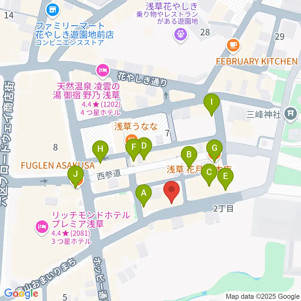 浅草木馬亭周辺のカフェ一覧地図