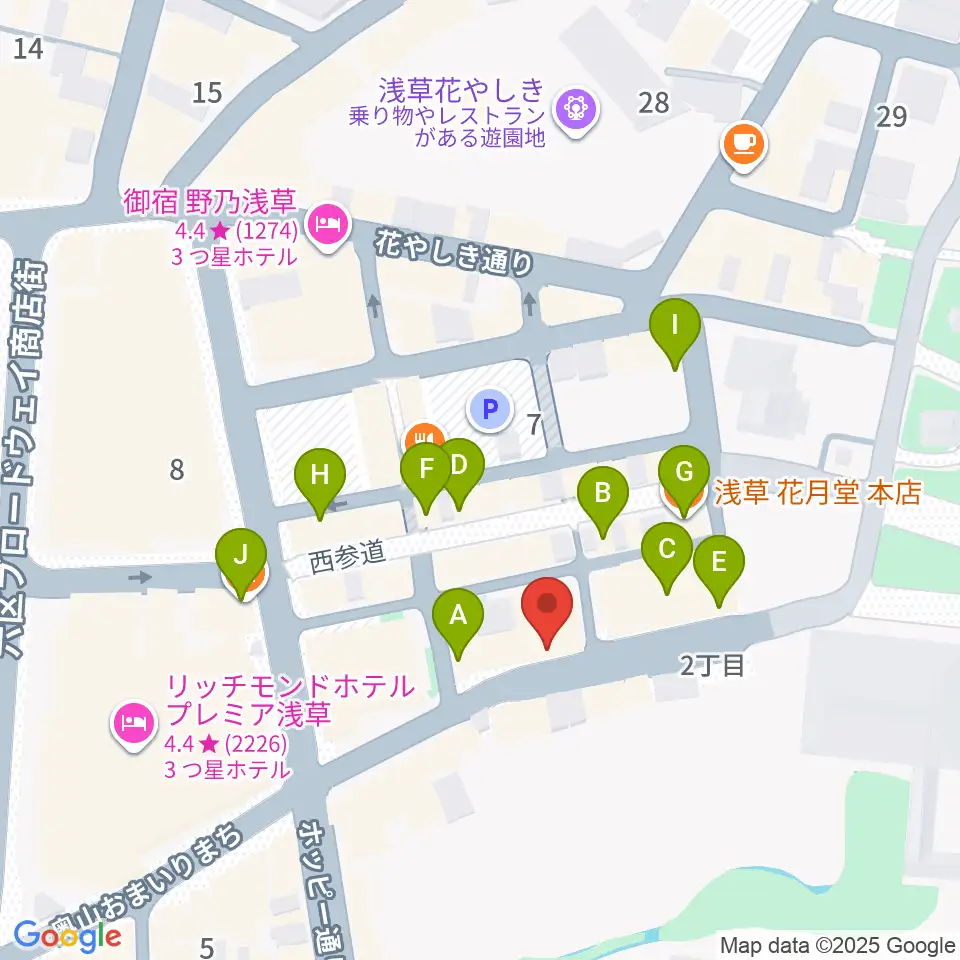 浅草木馬亭周辺のカフェ一覧地図