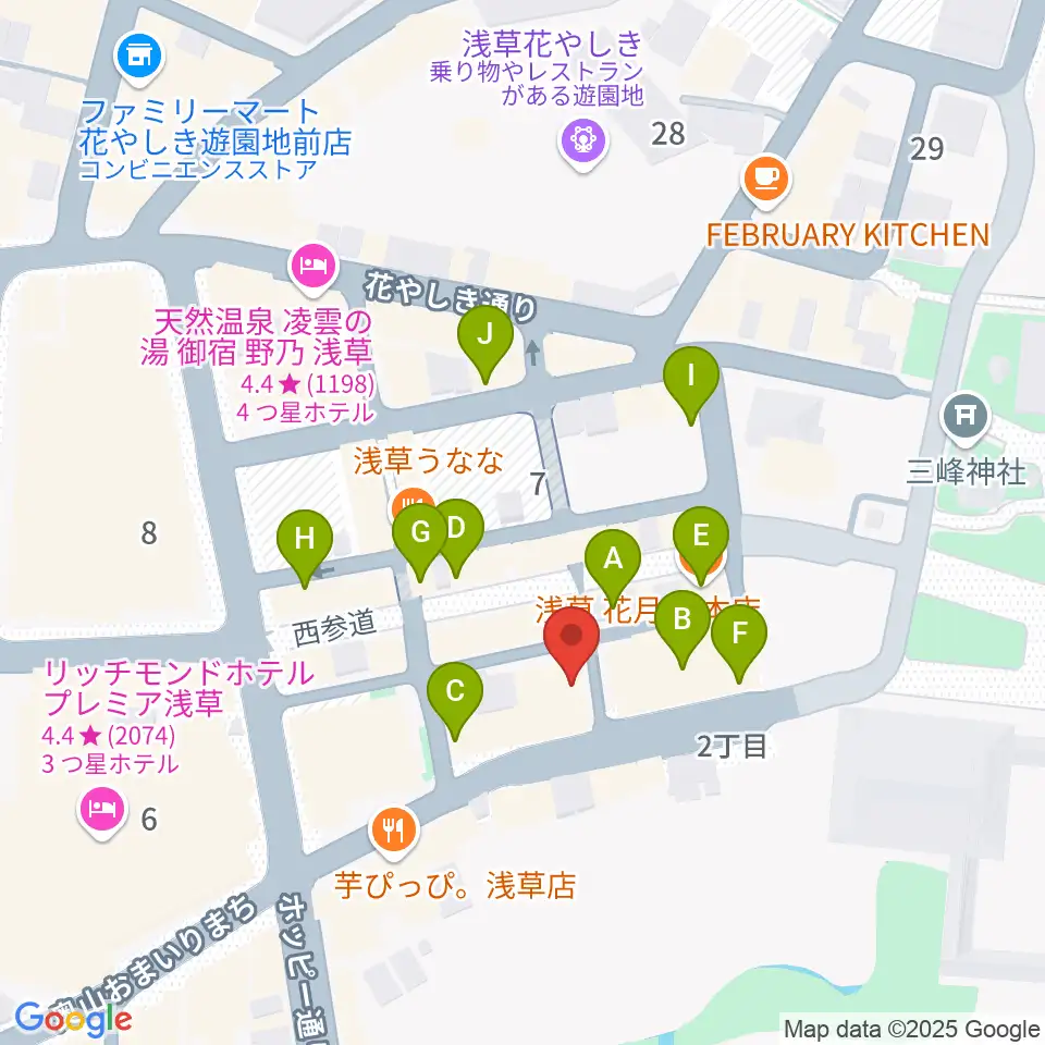 浅草木馬館周辺のカフェ一覧地図