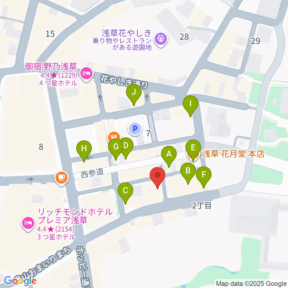 浅草木馬館周辺のカフェ一覧地図