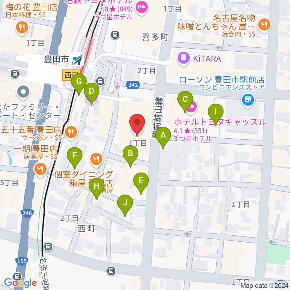 豊田市能楽堂周辺のカフェ一覧地図