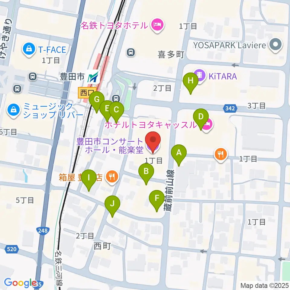 豊田市能楽堂周辺のカフェ一覧地図