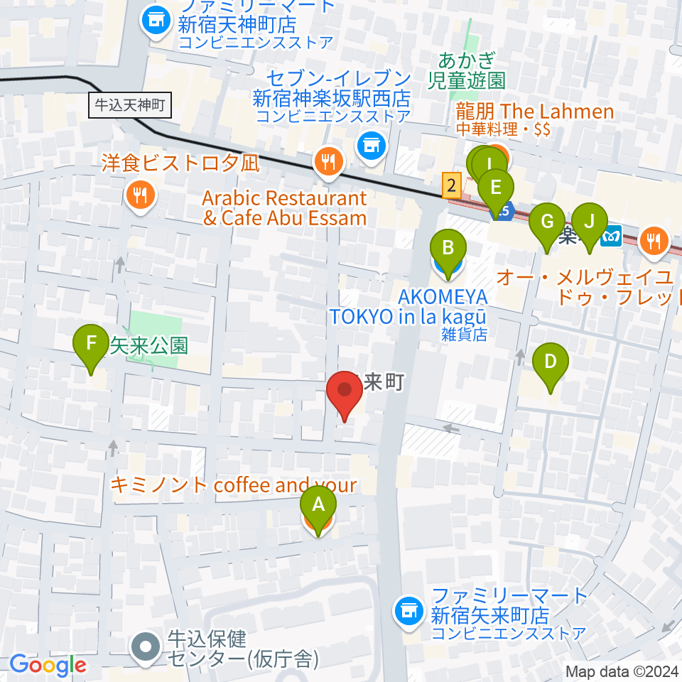 矢来能楽堂周辺のカフェ一覧地図