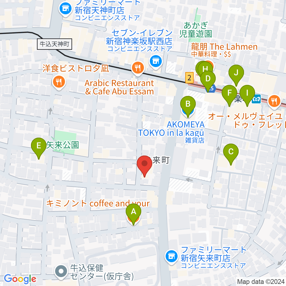 矢来能楽堂周辺のカフェ一覧地図