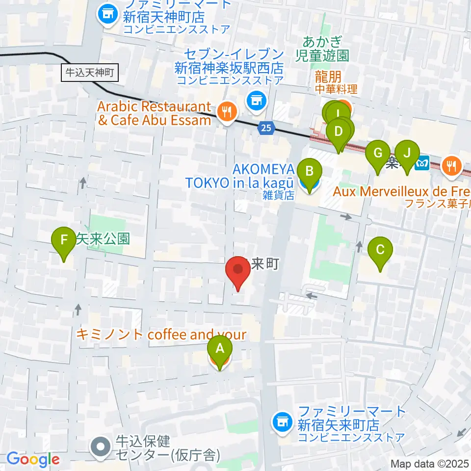 矢来能楽堂周辺のカフェ一覧地図