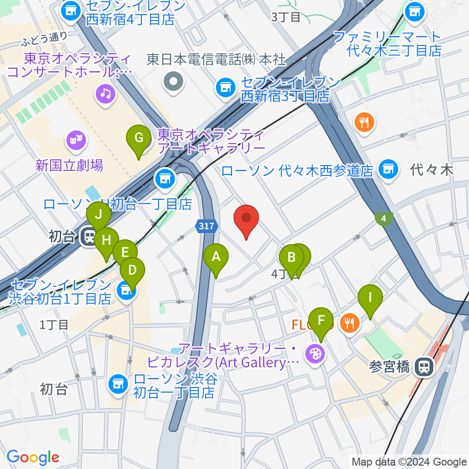 代々木能舞台周辺のカフェ一覧地図