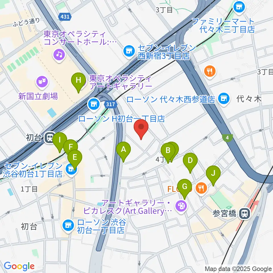代々木能舞台周辺のカフェ一覧地図