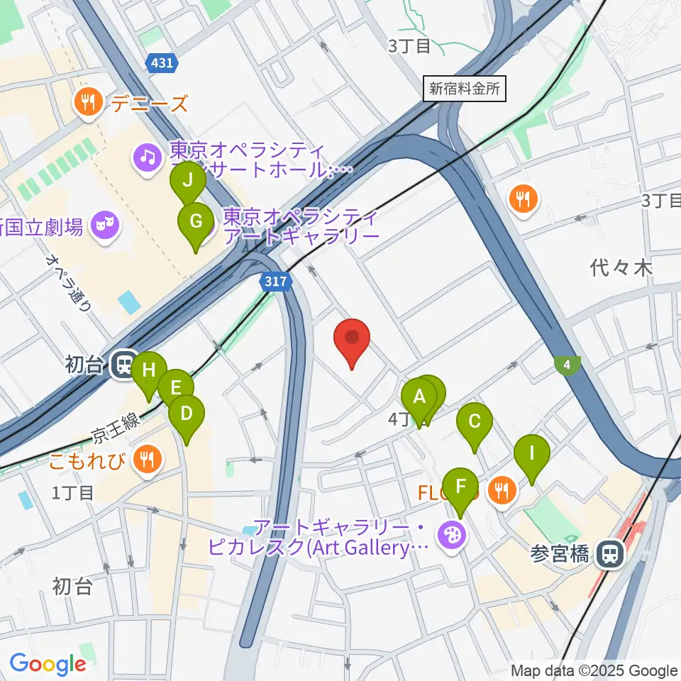 代々木能舞台周辺のカフェ一覧地図