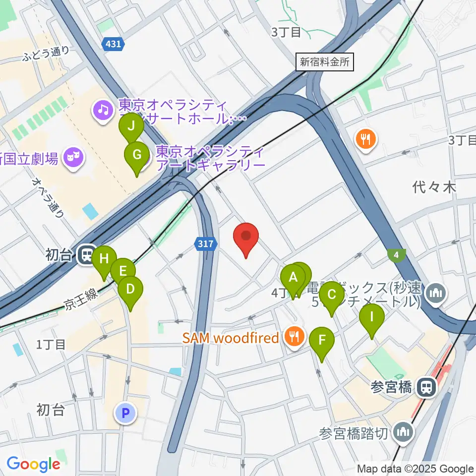 代々木能舞台周辺のカフェ一覧地図