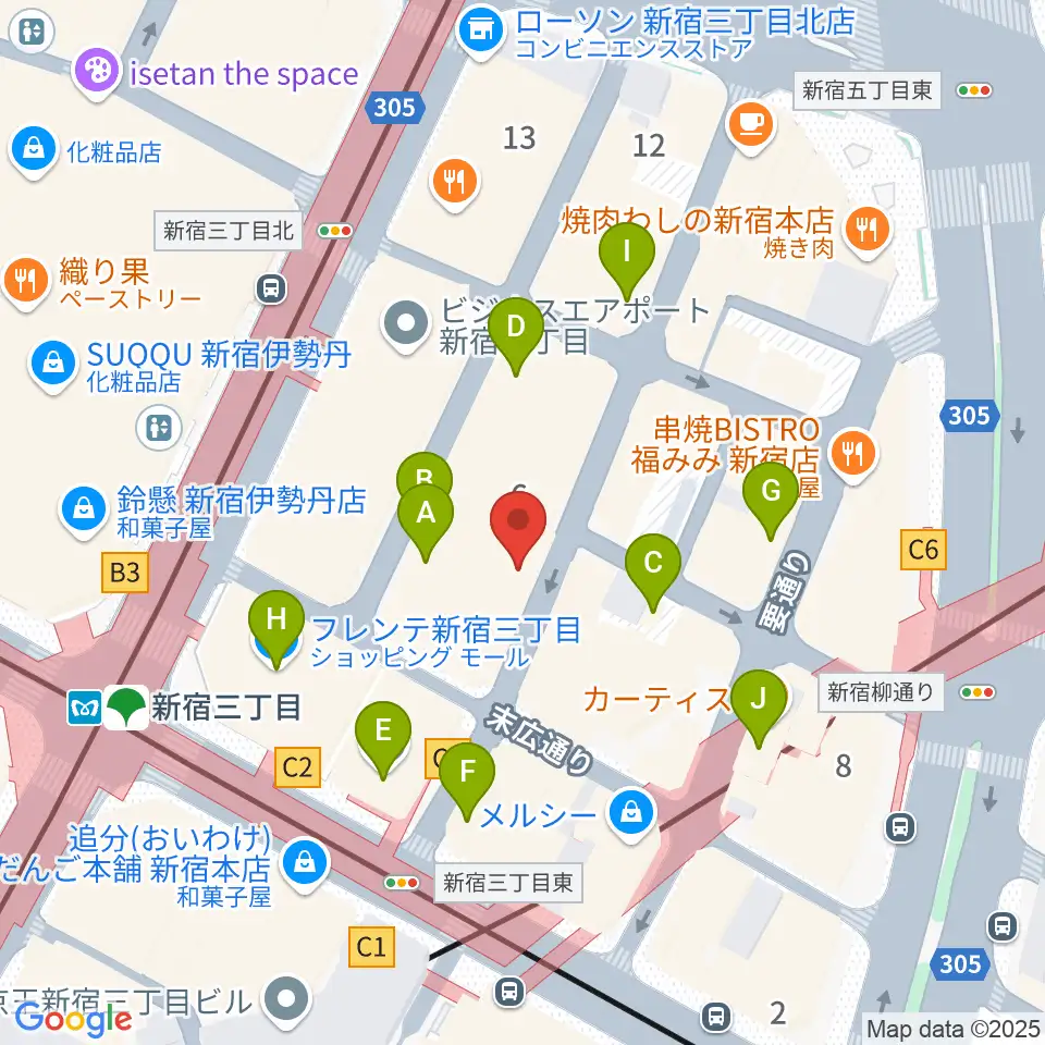 新宿末廣亭周辺のカフェ一覧地図