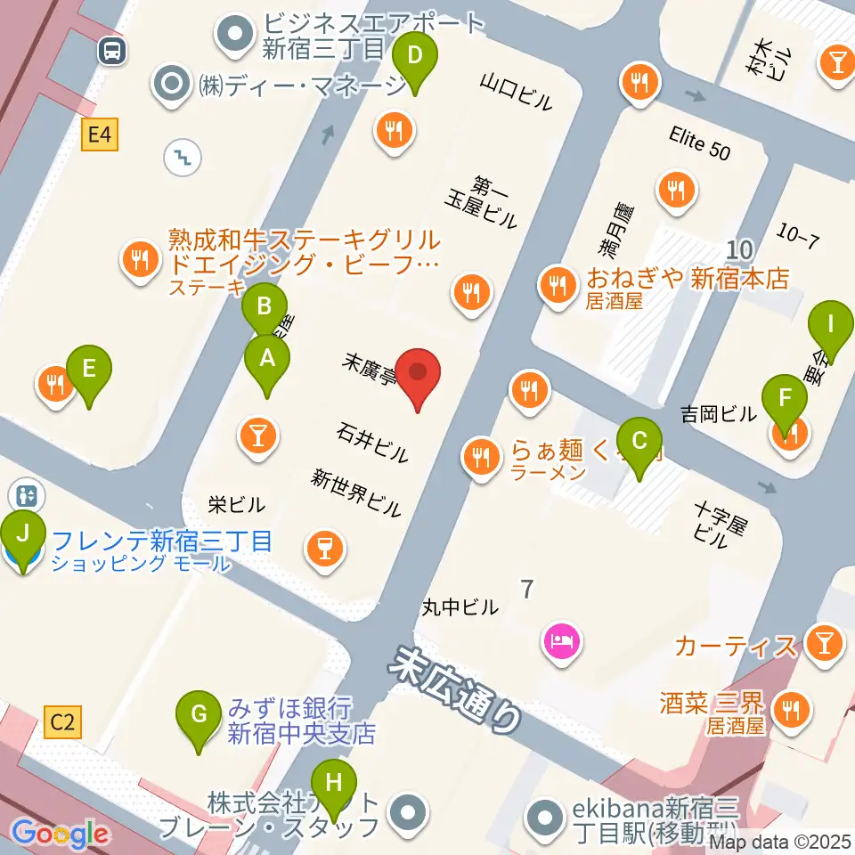 新宿末廣亭周辺のカフェ一覧地図