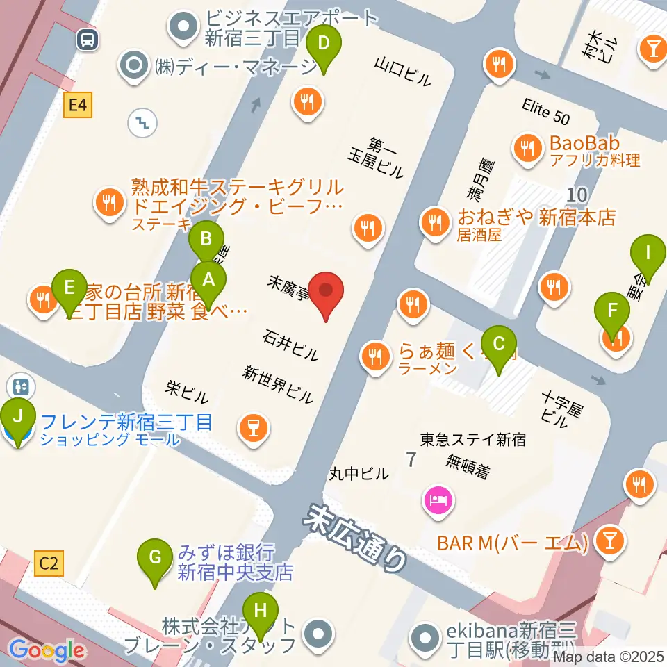 新宿末廣亭周辺のカフェ一覧地図