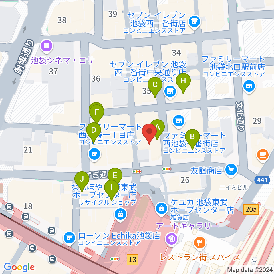 池袋演芸場周辺のカフェ一覧地図