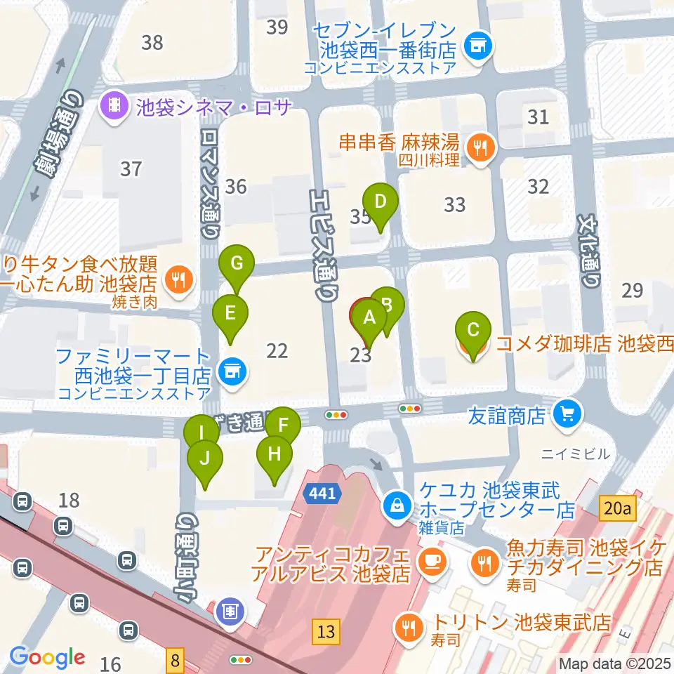 池袋演芸場周辺のカフェ一覧地図