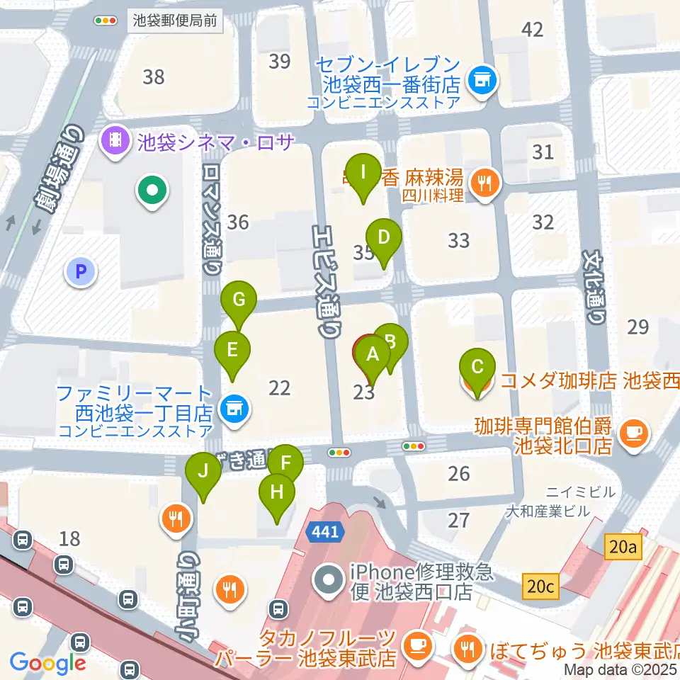 池袋演芸場周辺のカフェ一覧地図